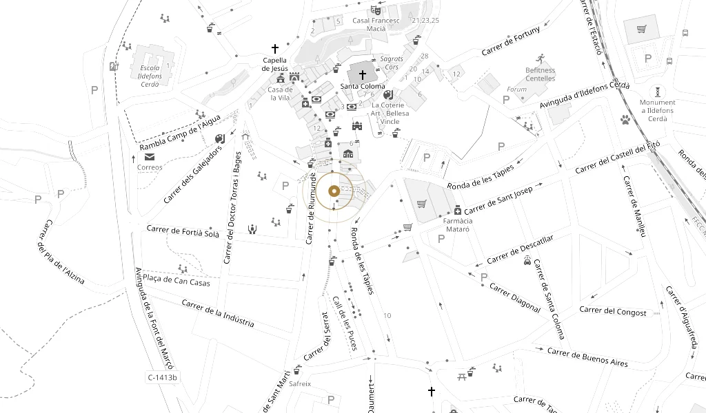 Mapa del centre de Centelles amb la pastisseria assenyalada al carrer Socós